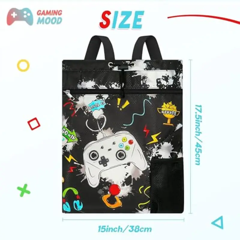 WAWSAM Gioco Zaino da Palestra Coulisse - Borsa da Palestra Sportiva per Ragazzi Bambini Impermeabile Nuotare Spiaggia Zaino Regalo di Compleanno con Tasca Frontale Tasca per Bottiglia d'Acqua miniatura 2