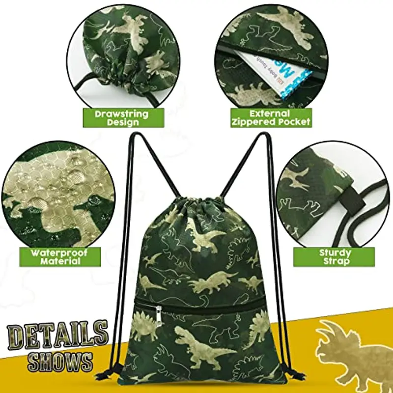 WAWSAM Sacca con Coulisse di Dinosauro - Borse con Coulisse Ragazzi Borsa da Nuoto per Bambini Spiaggia Nuoto Piscina miniatura 2
