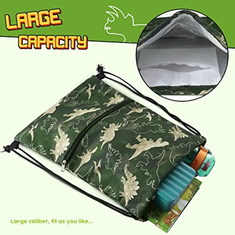 WAWSAM Sacca con Coulisse di Dinosauro - Borse con Coulisse Ragazzi Borsa da Nuoto per Bambini Spiaggia Nuoto Piscina miniatura 3