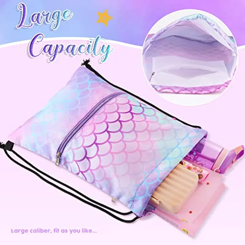 WAWSAM Sirena Sacca con Coulisse - Borse con Coulisse per Ragazze Borsa da Nuoto per Bambini per Spiaggia Nuoto Piscina Scuola Borse con Cordino con Tasca con Cerniera Borsa da Palestra miniatura 3