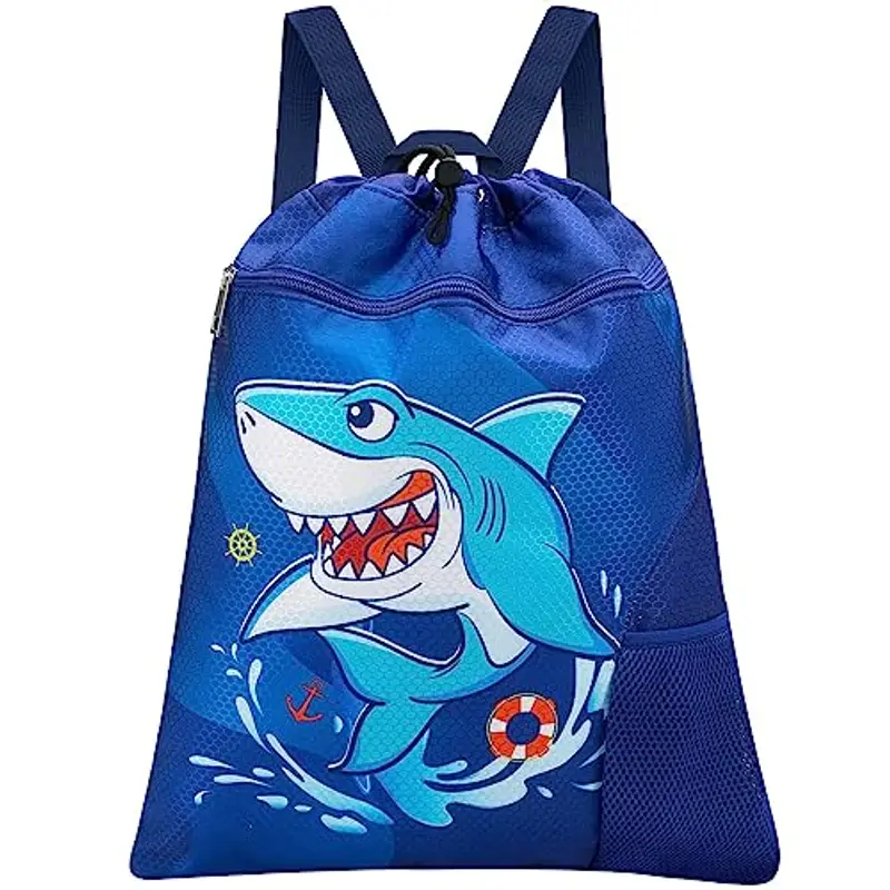 WAWSAM Zaino a Coulisse per Bambini da Squalo - Palestra Sacca per Ragazzi Impermeabile Sportiva Sacca Zaino per Sport Scuola Spiaggia Viaggioper Palestra per Piscina Yoga Drawstring Bag
