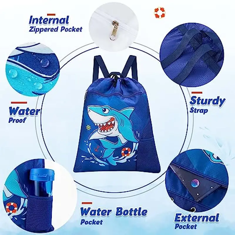WAWSAM Zaino a Coulisse per Bambini da Squalo - Palestra Sacca per Ragazzi Impermeabile Sportiva Sacca Zaino per Sport Scuola Spiaggia Viaggioper Palestra per Piscina Yoga Drawstring Bag miniatura 2