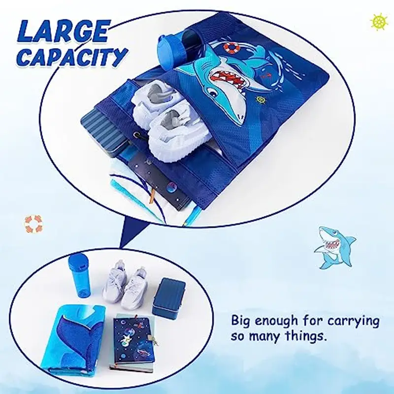 WAWSAM Zaino a Coulisse per Bambini da Squalo - Palestra Sacca per Ragazzi Impermeabile Sportiva Sacca Zaino per Sport Scuola Spiaggia Viaggioper Palestra per Piscina Yoga Drawstring Bag miniatura 3