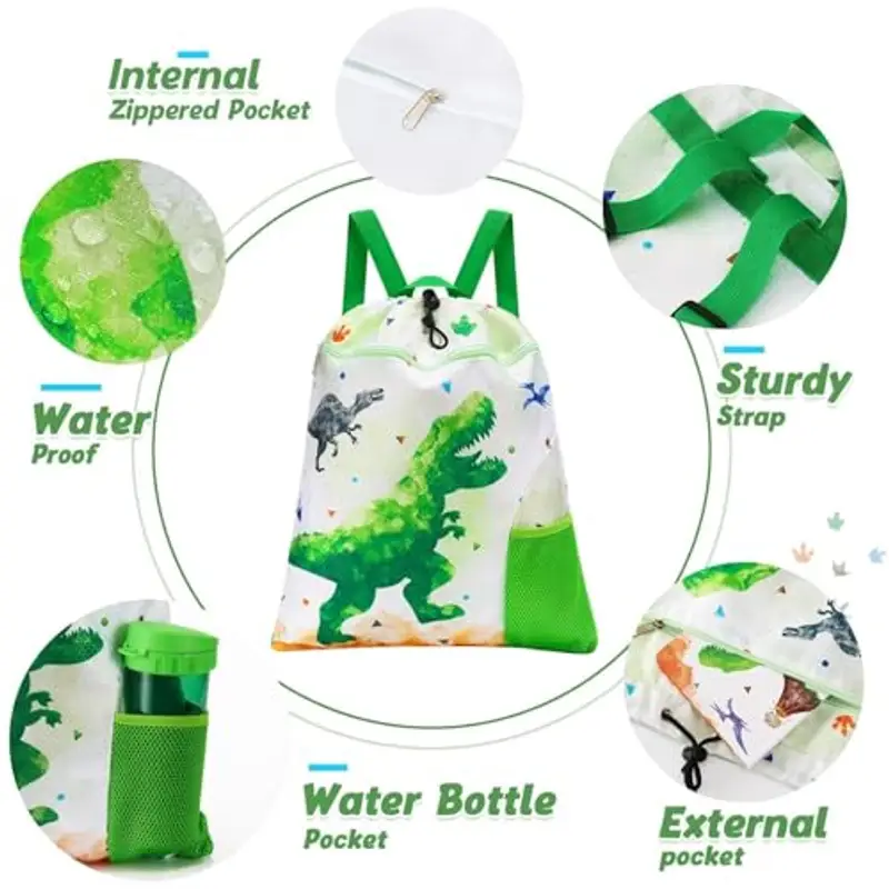 WAWSAM Zaino a Coulisse per Bambini Dinosauro - Palestra Sacca per Ragazzi Impermeabile Sportiva Sacca Zaino per Sport Scuola Spiaggia Viaggioper Palestra per Piscina Yoga Drawstring Bag miniatura 2