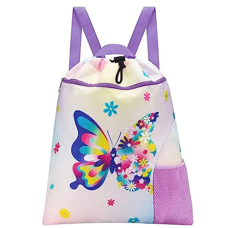 WAWSAM Zaino con Coulisse per Farfalla - Borsa da Palestra Sportiva 38 × 45 cm per Ragazze e Bambini Borsa per la Spesa da Spiaggia Impermeabile Come Regalo di Compleanno