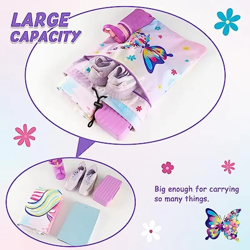 WAWSAM Zaino con Coulisse per Farfalla - Borsa da Palestra Sportiva 38 × 45 cm per Ragazze e Bambini Borsa per la Spesa da Spiaggia Impermeabile Come Regalo di Compleanno miniatura 3
