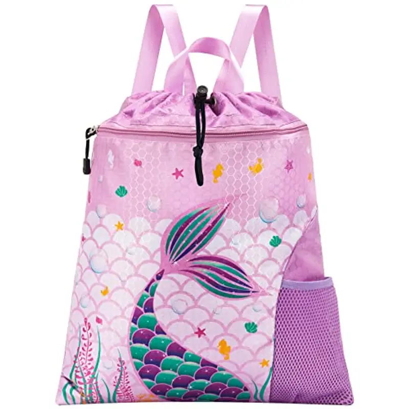 WAWSAM Zaino con Coulisse per Sirena - Borsa da Palestra Sportiva 38 × 45 cm per Ragazze e Bambini Borsa per la Spesa da Spiaggia Impermeabile Come Regalo di Compleanno