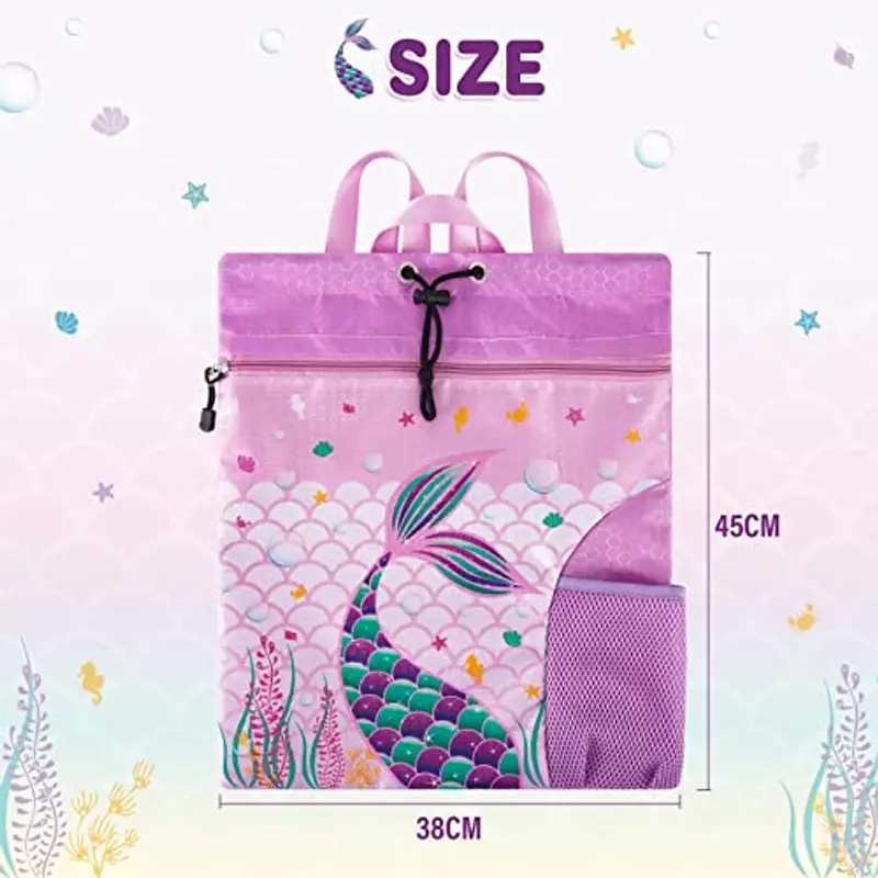 WAWSAM Zaino con Coulisse per Sirena - Borsa da Palestra Sportiva 38 × 45 cm per Ragazze e Bambini Borsa per la Spesa da Spiaggia Impermeabile Come Regalo di Compleanno miniatura 2