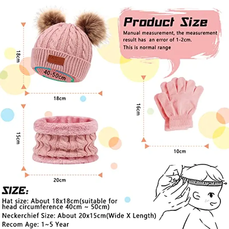 Waylipun 3 in1 Inverno Berretto Scaldacollo Guanti Set, Caldo Cappello a Maglia Bambin Invernale, Crochet Berretto con miniatura 2