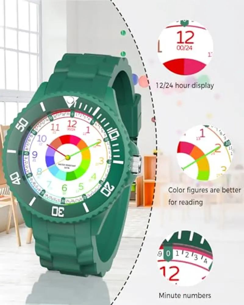 WeaxiTex Orologio per bambini, Orologio per bambini per ragazzi e ragazze, orologio da polso educativo per miniatura 3