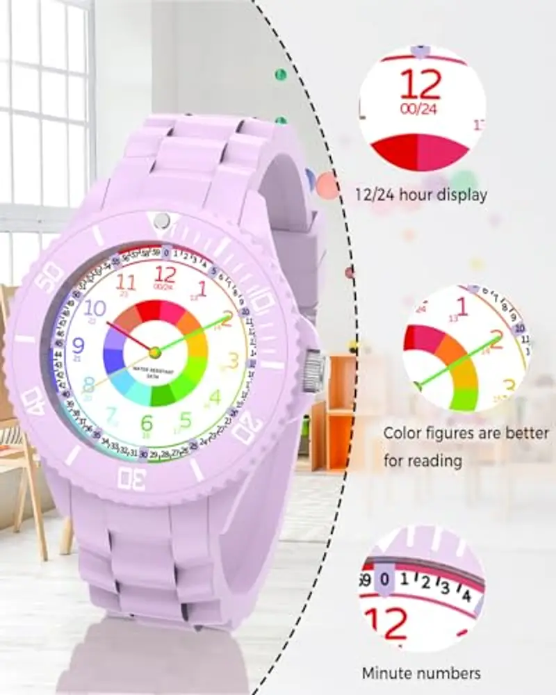 WeaxiTex Orologio per bambini, Orologio per bambini per ragazzi e ragazze, orologio da polso educativo per miniatura 3