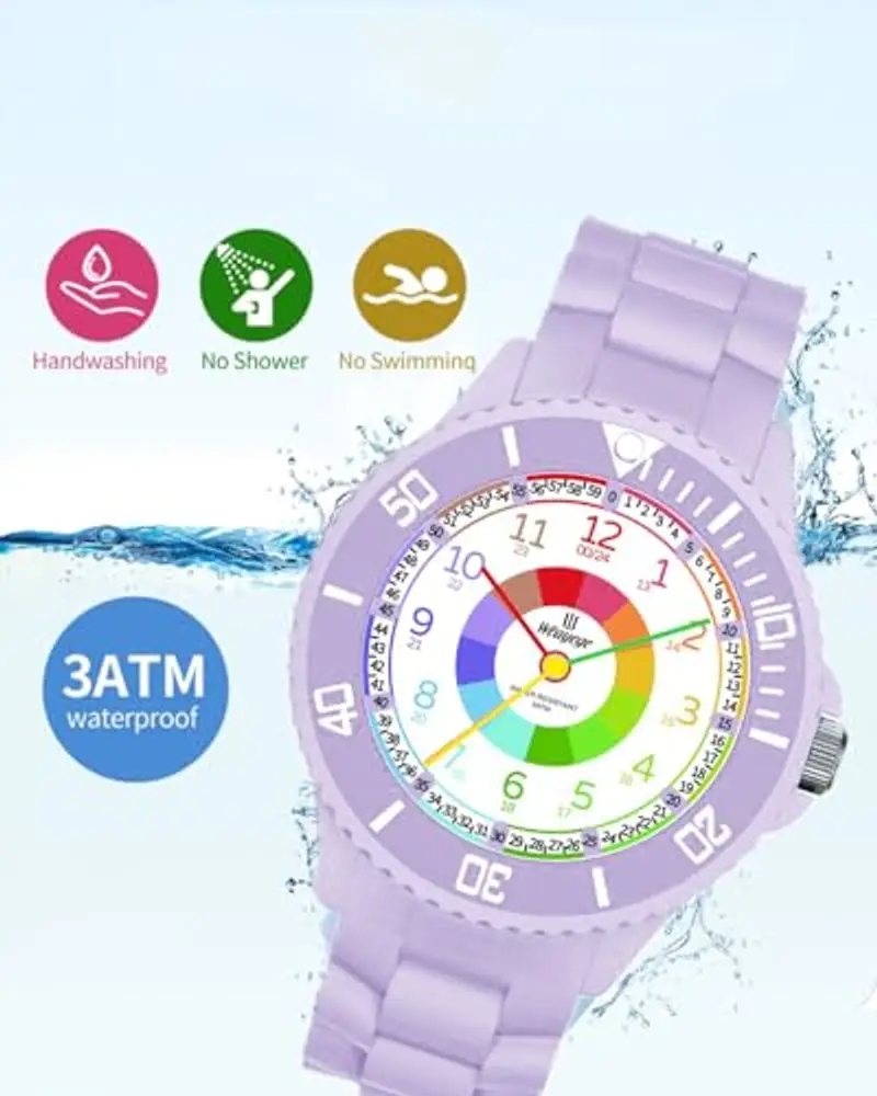 Weayege Orologio per bambini per ragazzi e ragazze, orologio da polso educativo per bambini, orologio analogico con lunetta girevole, facile da imparare a leggere, Impermeabile 3ATM, Full HD 1080P Home miniatura 2