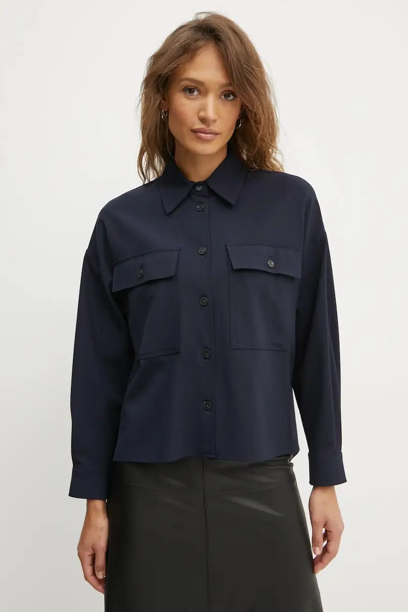 camicia in misto lana colore blu navy 2425046042600