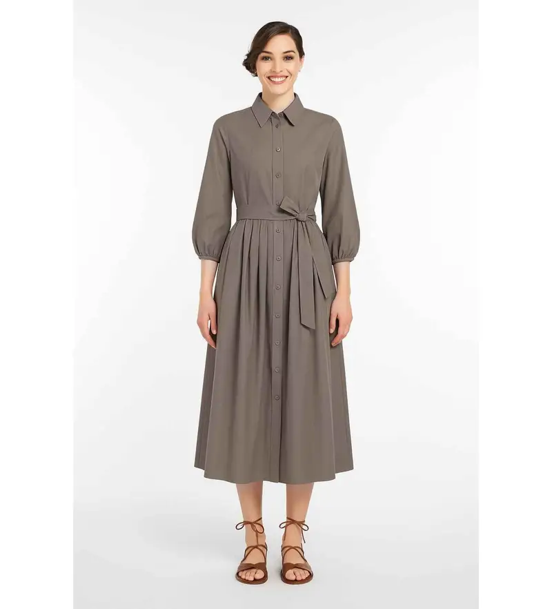 per donna 2515221042600 Abito camicia marrone Catone (38), Casual, Cotone, Manica lunga