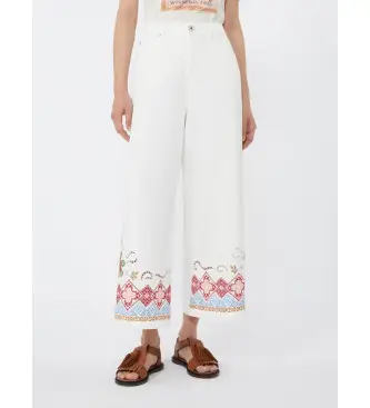 per donna 2615131012600 Pantaloni bianchi a gamba larga Wkdadunco (38), Bianco, Casual, Cotone