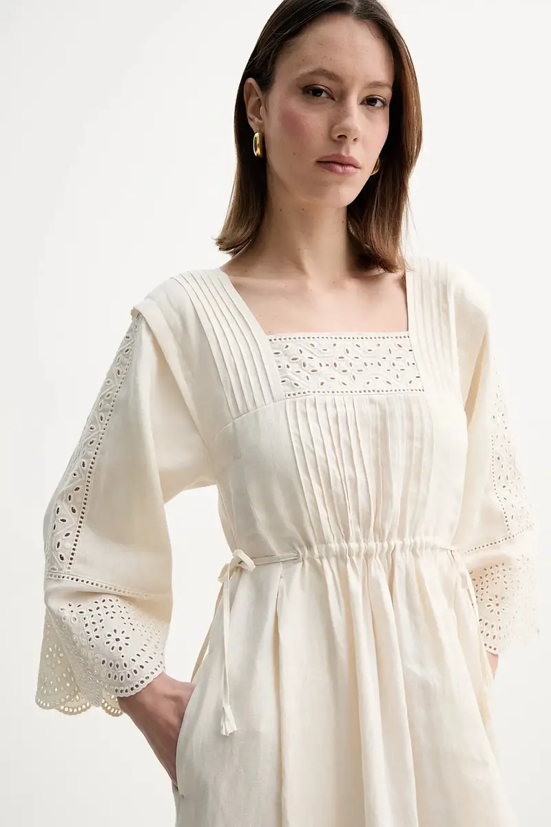 vestito di lino colore beige 2515221182600 miniatura 2