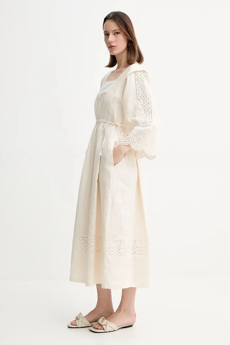 vestito di lino colore beige 2515221182600 miniatura 4