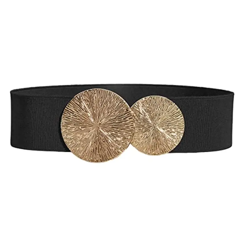 Weenkeey Cintura elastica vintage da donna, elastica e larga, elastica e retrò, cintura di moda con doppia fibbia