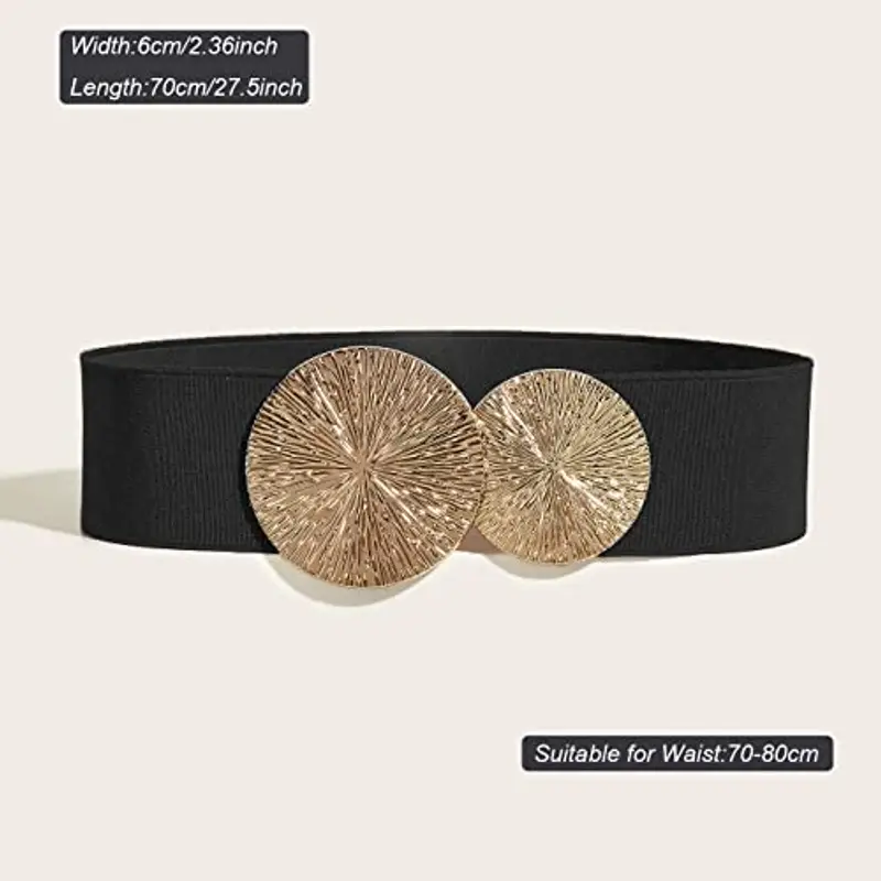 Weenkeey Cintura elastica vintage da donna, elastica e larga, elastica e retrò, cintura di moda con doppia fibbia miniatura 2