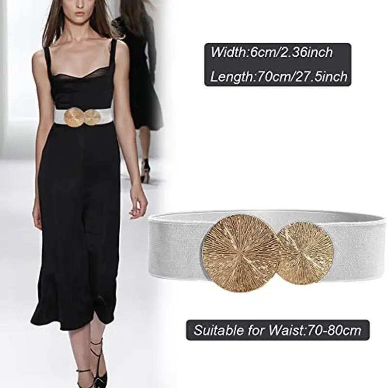 Weenkeey Cintura elastica vintage da donna in vita larga, elastica e retrò, cintura in vita alla moda con doppia fibbia miniatura 2