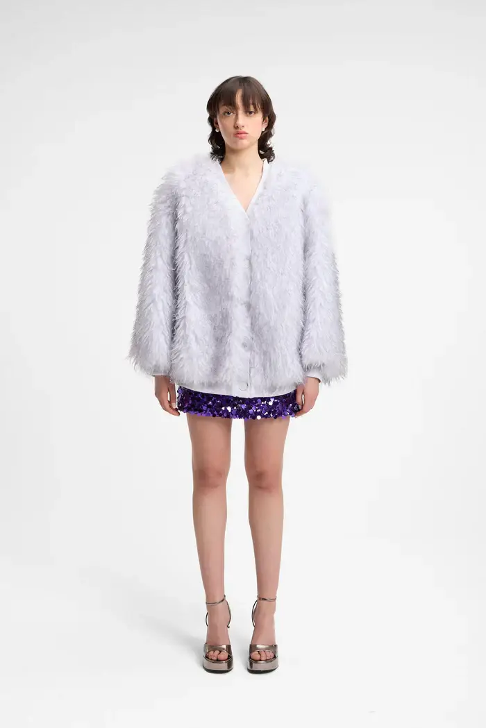 Maxi cardigan in eco mongolia bianco miniatura 2