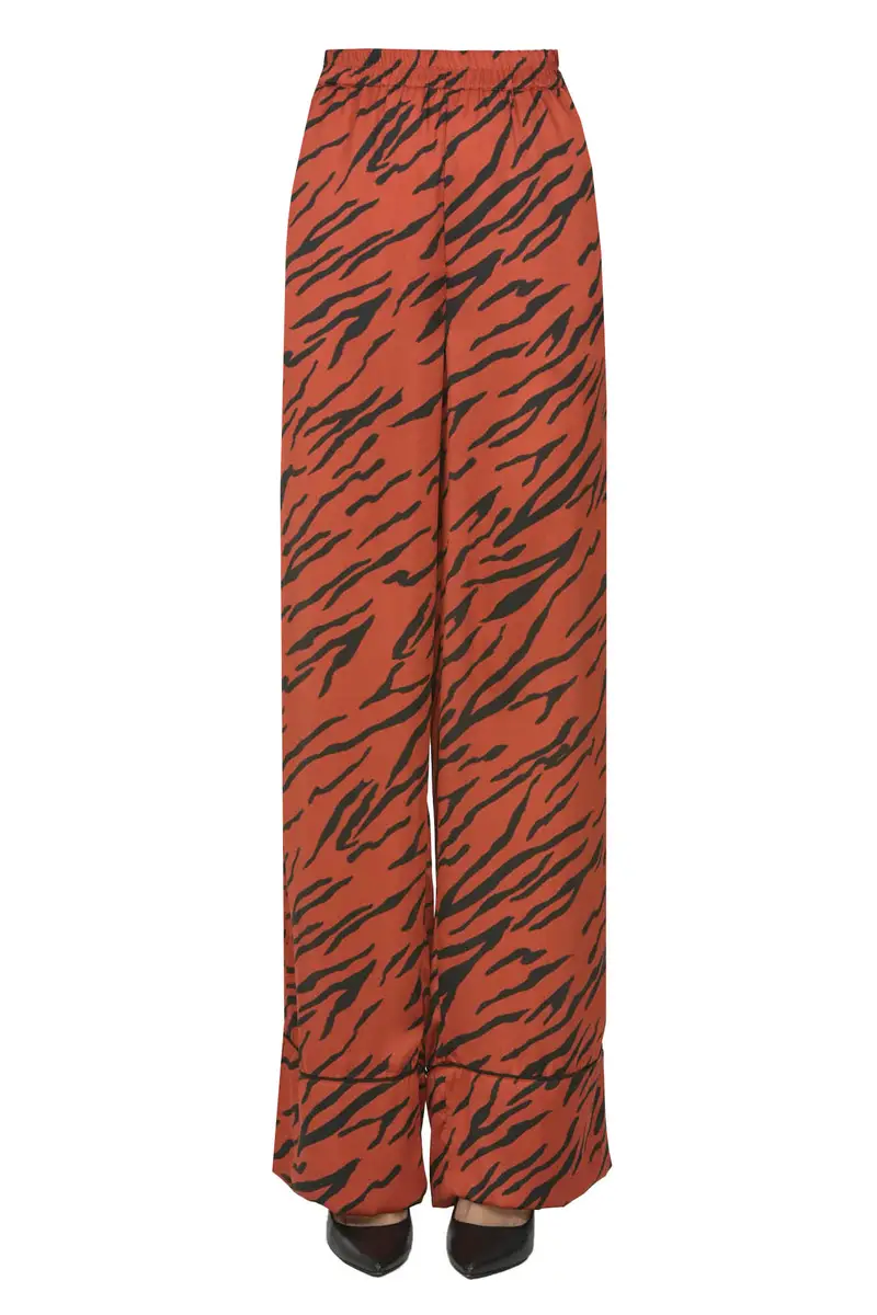Pantaloni stampa animalier in satin Rosso mattone