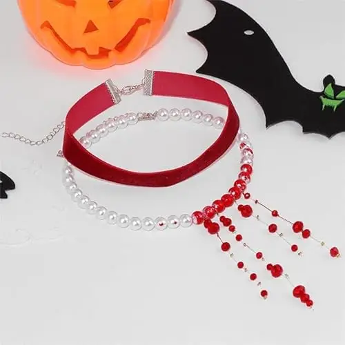 WEINIBAO Collana Perle Sangue, Collana Sangue Halloween, Collanas Perle Donna, Accessori per Costumi Halloween con miniatura 3