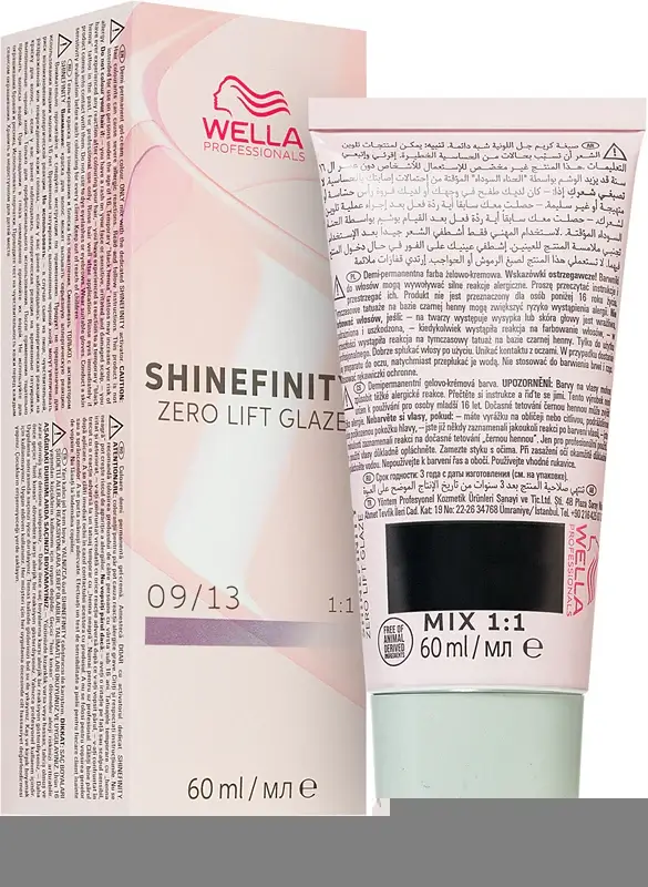 Tintura per capelli inglese Wella Shinefinity Zero Lift Glaze 60ml 09/13 | Biondo cenere molto chiaro dorato