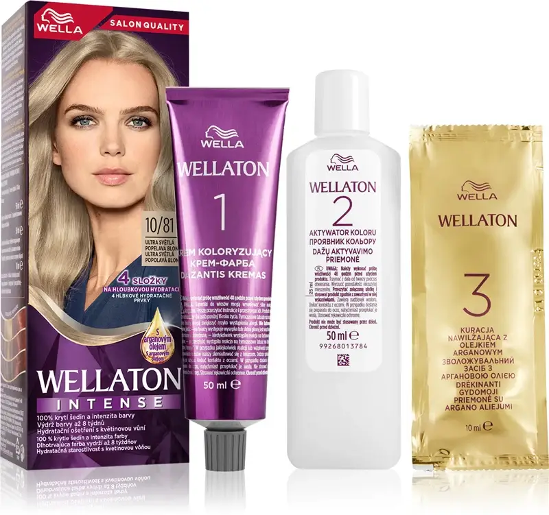 Wellaton Intense tinta permanente per capelli con olio di argan colore 10/81 Ultra biondo chiaro cenere