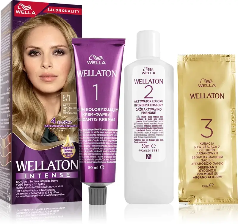 Wellaton Intense tinta permanente per capelli con olio di argan colore 8/1 biondo chiaro cenere