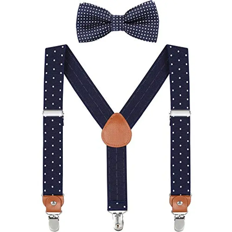 WELROG Bretelle regolabili con papillon in seta per ragazzi e ragazze by Blu navy&Puntini bianchi+Blu navy Punto d'onda