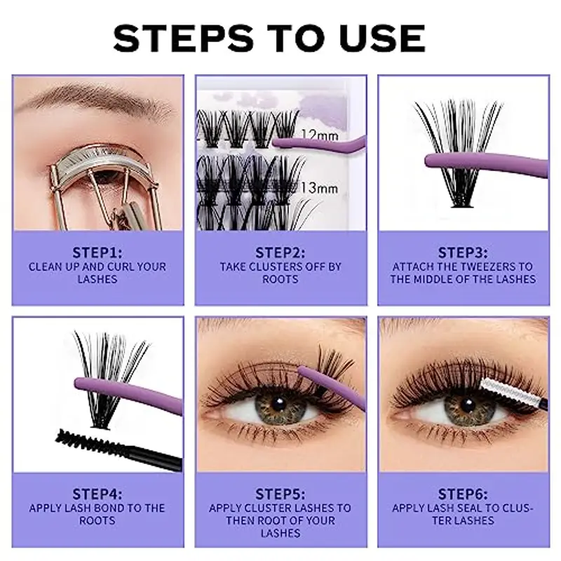 WENDY LASHES Lash Extension Ciglia Finte Ciuffetti Kit D Curl 0.07mm C3+C9 Cluster Lashes Mix 12-16mm Estensioni Ciglia Individuali Naturale (C3+C9-D-DIY ) miniatura 3