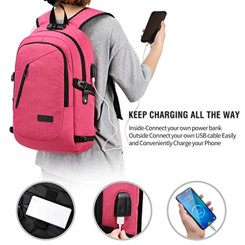 WENIG Zaino per computer portatile da 15, 6 pollici, da uomo, da donna, impermeabile con USB, ricarica porta zaino per affari, zaino funzionale, zaino per il tempo libero, affario/scolastico, 35 l miniatura 3