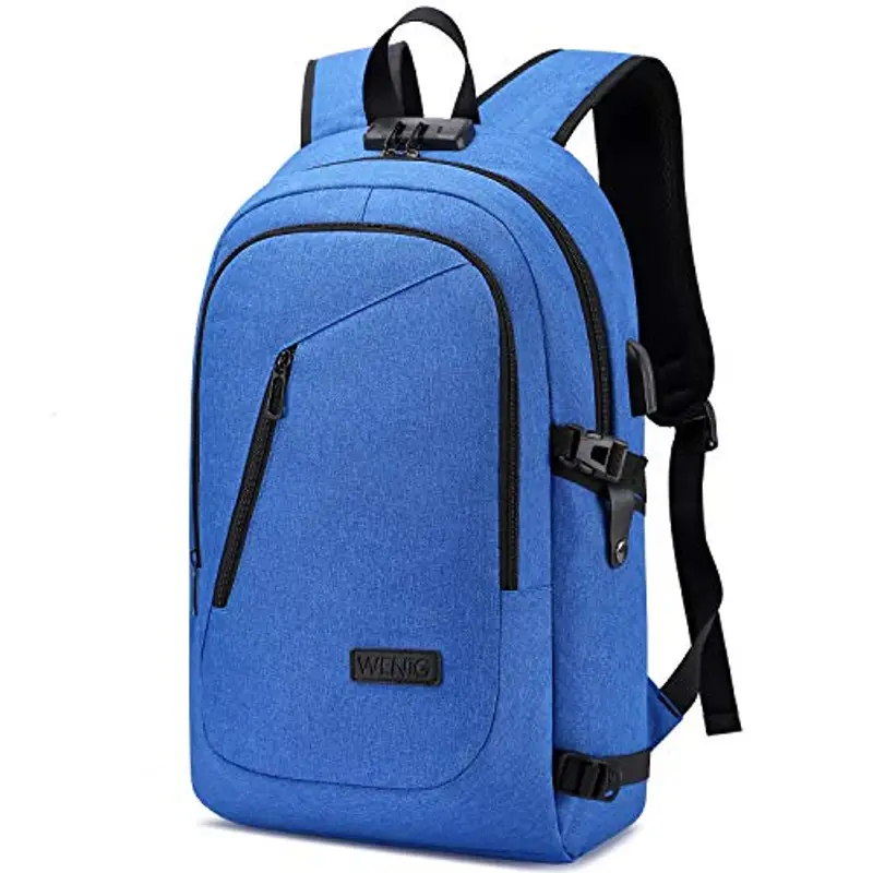 WENIG Zaino per computer portatile da 15,6 pollici da uomo e donna, impermeabile con USB Charging Port Zaino per affari, zaino funzionale, zaino per il tempo libero, affario/scolastico, 35 l, blu