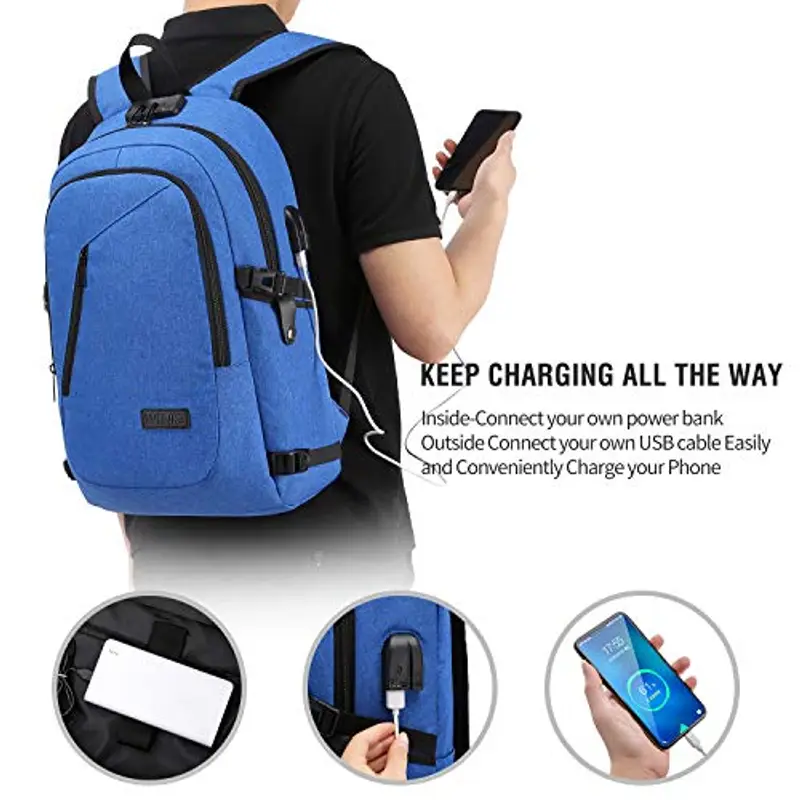 WENIG Zaino per computer portatile da 15, 6 pollici da uomo e donna, impermeabile con USB Charging Port Zaino per affari, zaino funzionale, zaino per il tempo libero, affario/scolastico, 35 l, blu miniatura 3