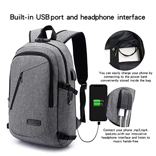 WENIG Zaino per computer portatile da 17", impermeabile, con USB, regalo per uomo, lavoro, viaggi, studenti, ragazzi miniatura 2