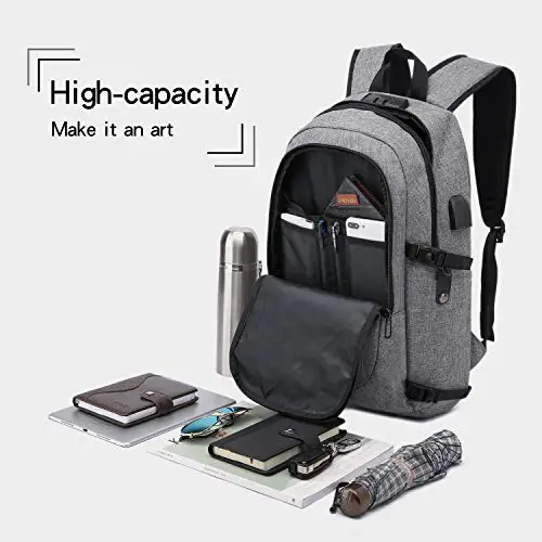 WENIG Zaino per computer portatile da 17", impermeabile, con USB, regalo per uomo, lavoro, viaggi, studenti, ragazzi miniatura 3