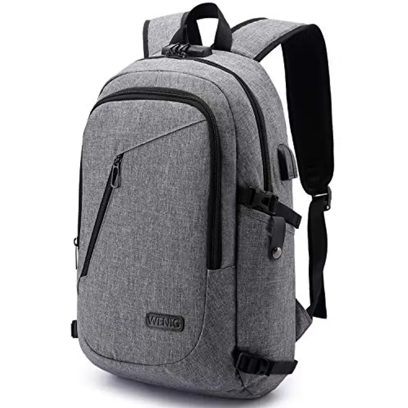 WENIG Zaino Per PC Portatile,15.6 Pollici Zaino Porta PC con Caricatore USB,Zaino Lavoro Uomo per Scuola Viaggio,Grigio