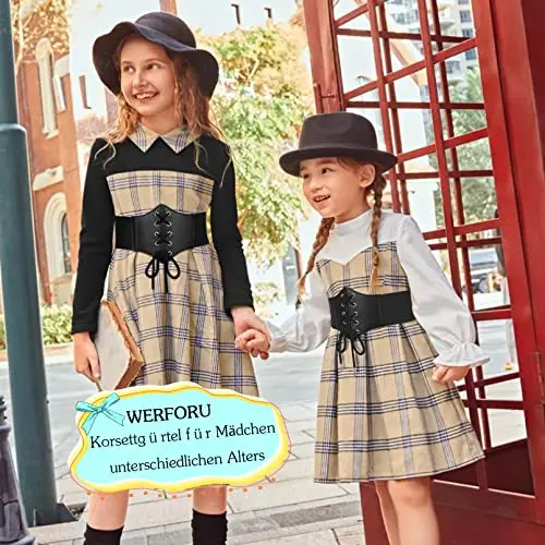WERFORU Cintura corsetto da ragazza cintura Waspie, corsetto con lacci, cintura elastica in vita, A-nero., Passt miniatura 2