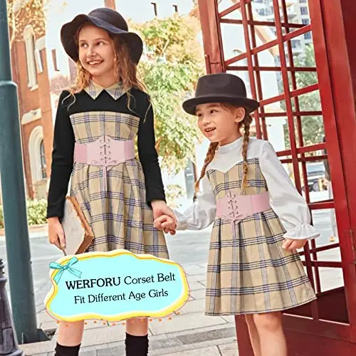 WERFORU Cintura corsetto da ragazza cintura Waspie, corsetto con lacci, cintura elastica in vita, B-Rosa, Passt miniatura 2