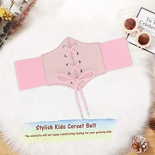 WERFORU Cintura corsetto da ragazza cintura Waspie, corsetto con lacci, cintura elastica in vita, B-Rosa, Passt miniatura 3