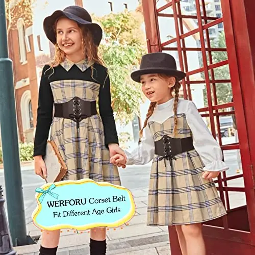 WERFORU Cintura corsetto da ragazza cintura Waspie, corsetto con lacci, cintura elastica in vita, Caffè C, Passt miniatura 2