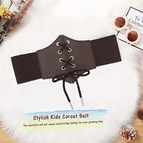 WERFORU Cintura corsetto da ragazza cintura Waspie, corsetto con lacci, cintura elastica in vita, Caffè C, Passt miniatura 3