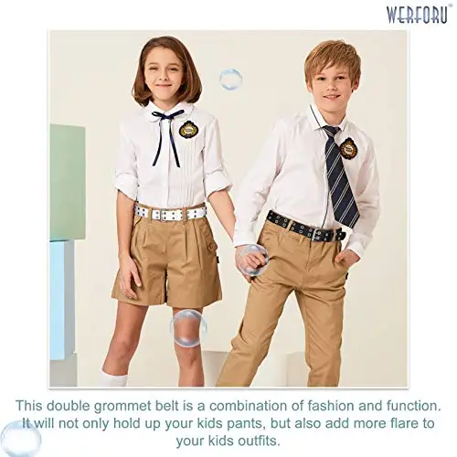 WERFORU Cintura da bambina in pelle PU, cintura in vita per pantaloni jeans, cintura con doppio occhiello miniatura 2