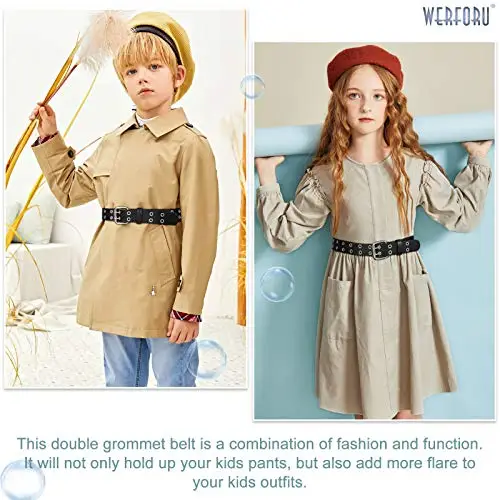 WERFORU Cintura da bambina in pelle PU, cintura in vita per pantaloni jeans, cintura con doppio occhiello, A-nero., für miniatura 2