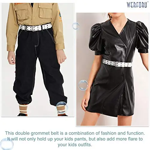 WERFORU Cintura da bambina in pelle PU, cintura in vita per pantaloni jeans, cintura con doppio occhiello, C-bianco miniatura 2