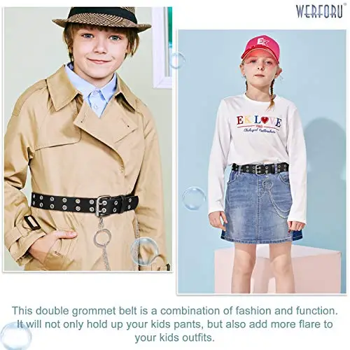 WERFORU Cintura da bambina in pelle PU, cintura in vita per pantaloni jeans, cintura con doppio occhiello, G-nero., für miniatura 2