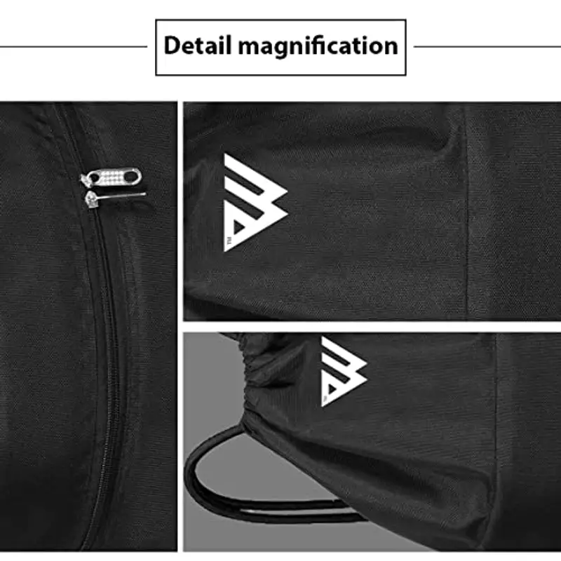 WESTWOOD FOX WFX - Borsa con coulisse, impermeabile, per sport, palestra, per donne e uomini, in polietilene, tasca esterna con cerniera, scuola, spiaggia, vacanze, Nero miniatura 3