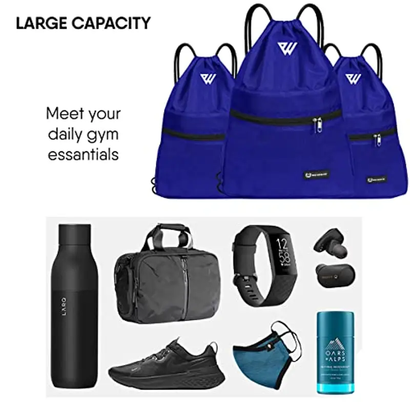 WESTWOOD FOX WFX - Sacca con coulisse, impermeabile, per sport, palestra, da donna, da uomo, in polietilene, tasca esterna, con cerniera, per scuola, spiaggia, vacanze, nuoto, viaggi, Blu, Taglia miniatura 2