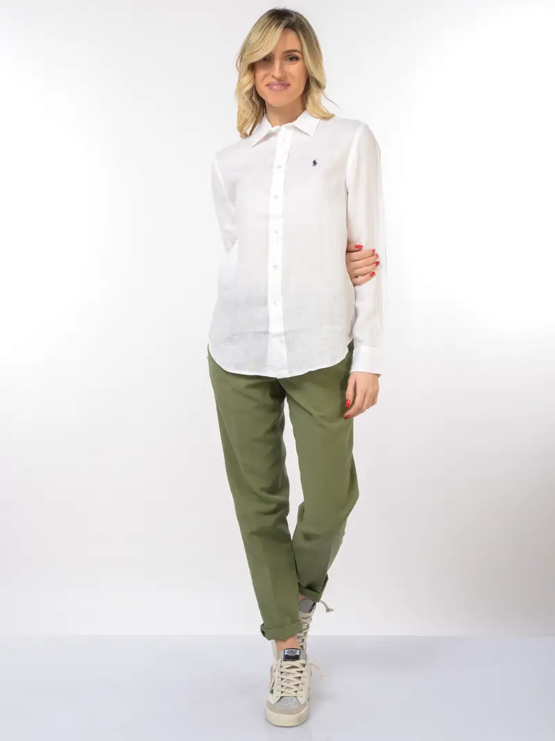 pantalone da donna White Sand in misto lino con coulisse ed elastico Verde miniatura 2